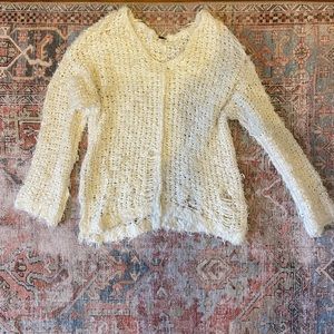 Free People White Distressed Sweater